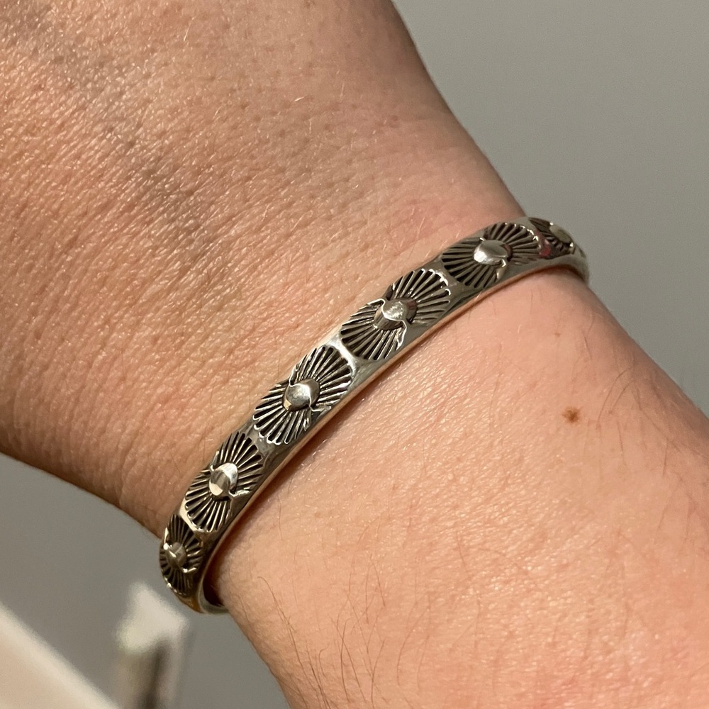 *SOLD* Numi olive ocotillo sterling silver stamped cuff XS